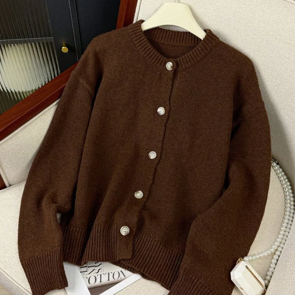 Brown Casual Women's Slouchy Loose Knitted Sweater Cardigan